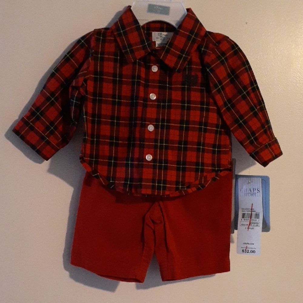 NWT Chaps Ralph Lauren Newborn Baby Boy Set Plaid Cotton